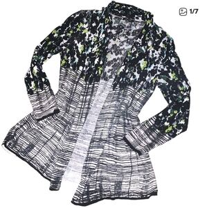 NIC+ZOE Black and Green Patterned Cardigan